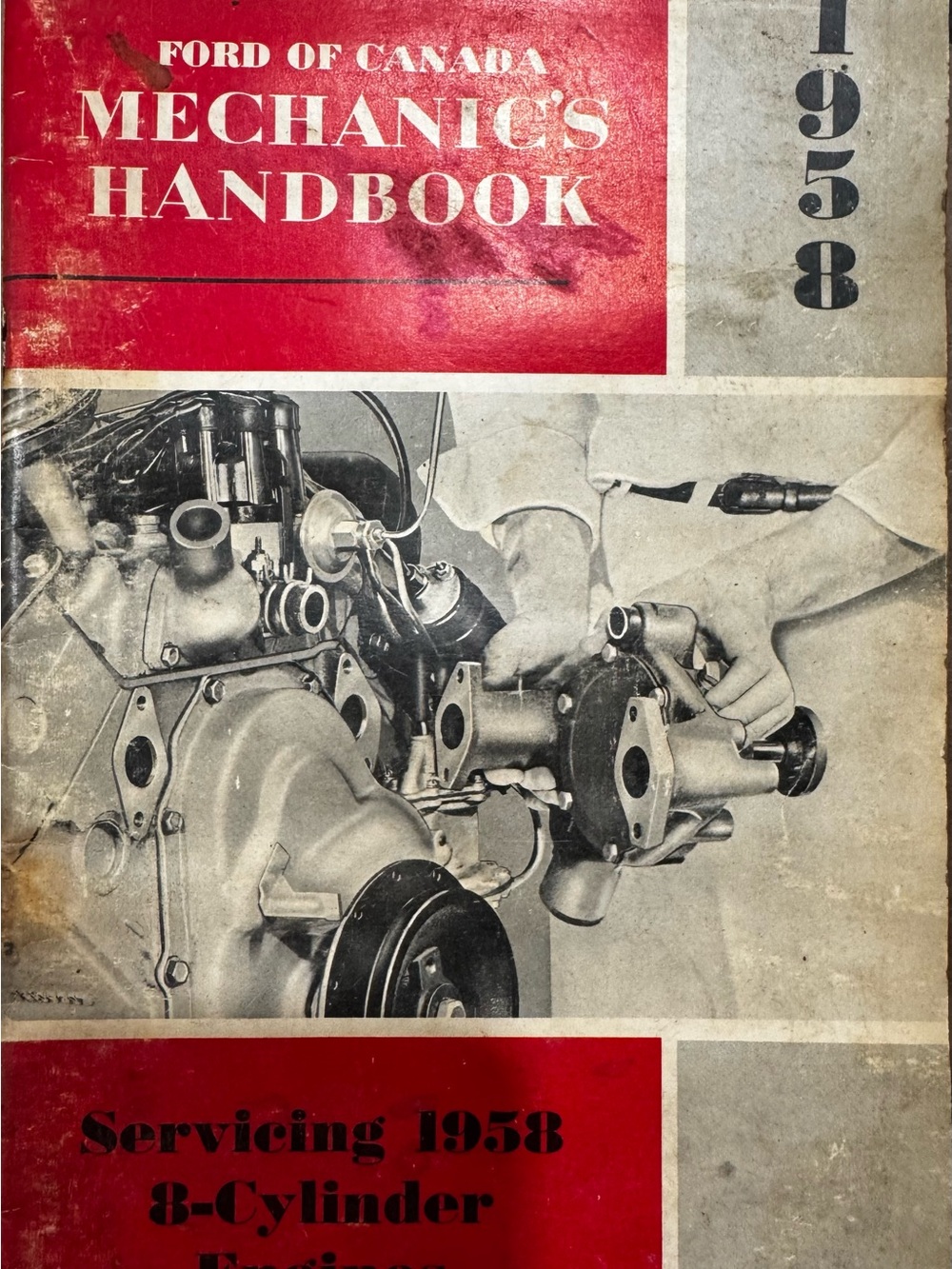 Ford of Canada 1958 Mechanic's Handbook - Red & Cream Cover